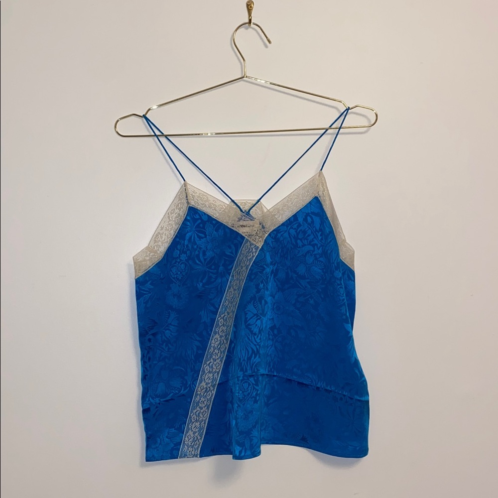 Zadig & Voltaire Silk Cami • Blue White Lace • Size S - Picture 2 of 8